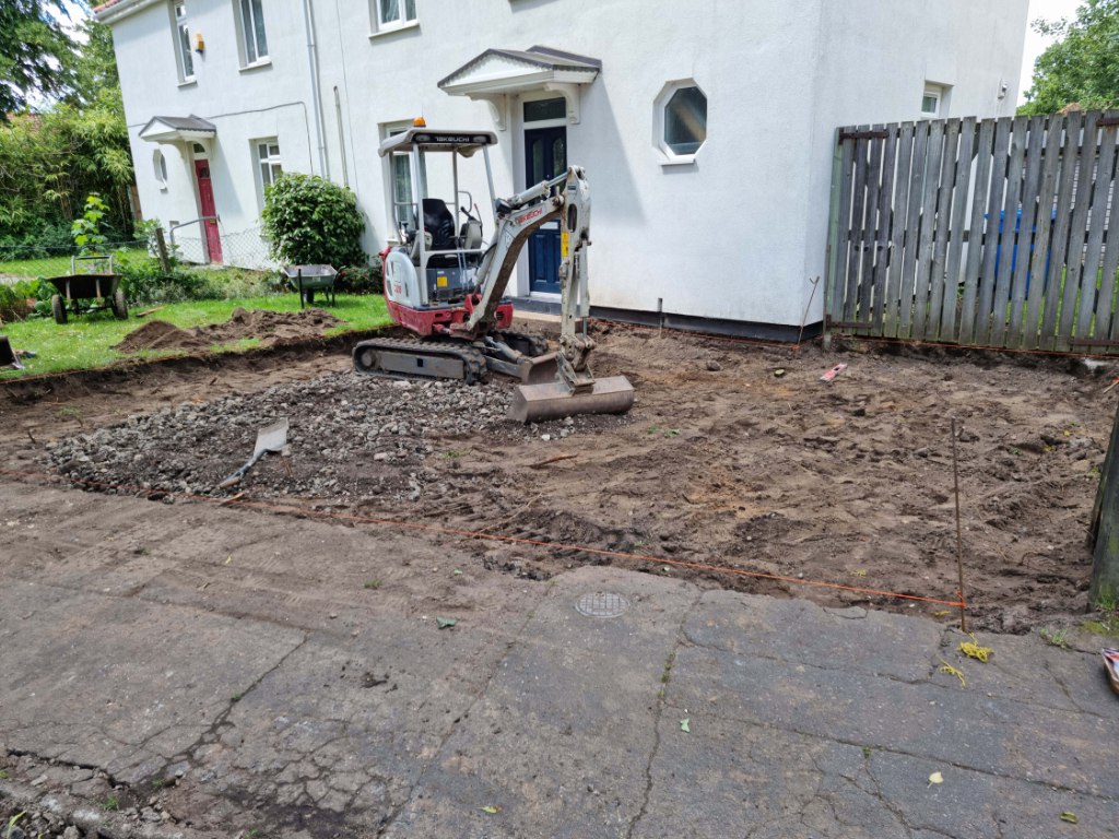 This is a photo of a dig out being carried out by Olney Driveways in preparation for a block paving driveway